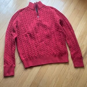 Polo Jean Co Ralph Lauren Women’s M Cable Knit 3/4 Zip Sweater Preppy Classic